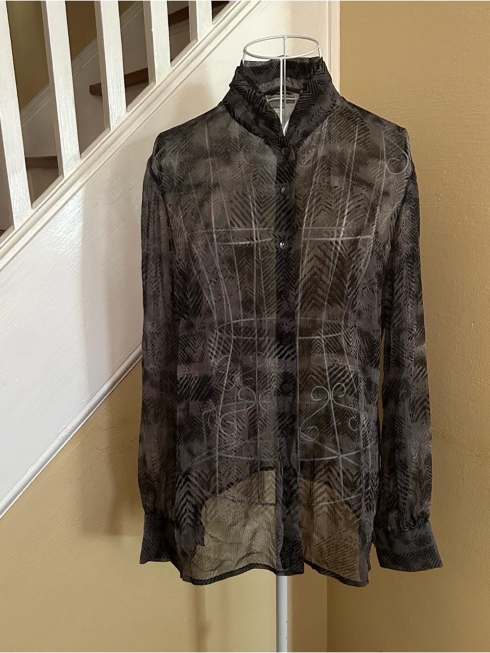 Worth Silk Sheer Patterned Button Up Blouse